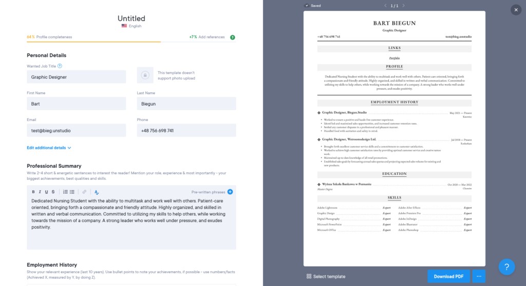 Projekt graficzny CV – Biegun.Studio