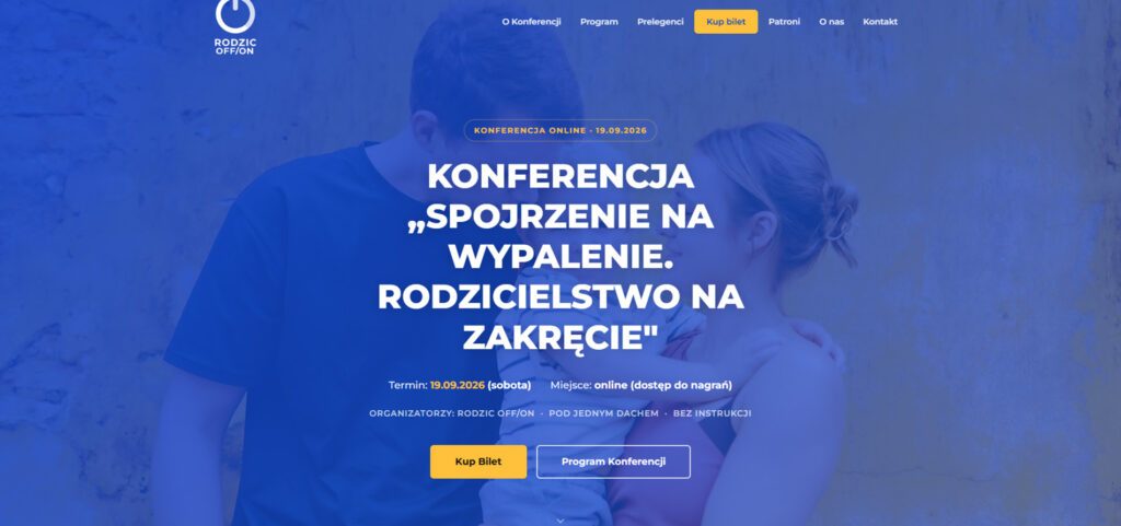 Przykład landing page dla konferencji poświęconej wypaleniu rodzicielskiemu