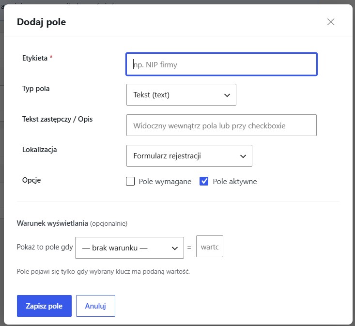 Account Fields — zrzut 2