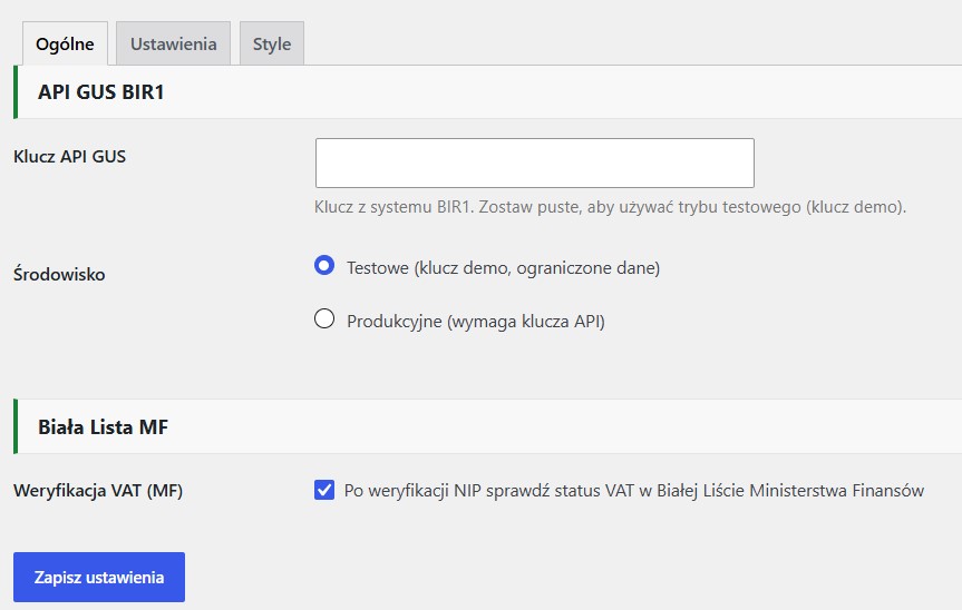 NIP/GUS Validator — zrzut 1